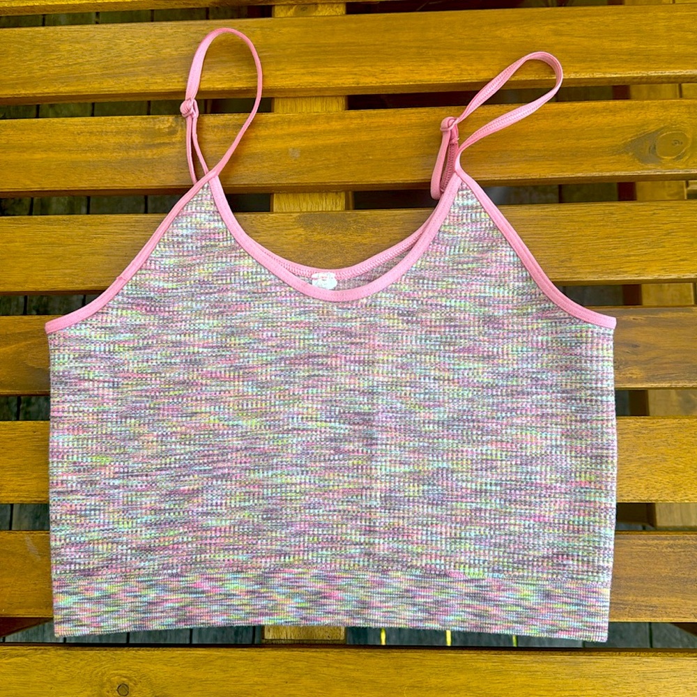 Anthropologie crop cami/bralette, M. adjustable. hues of pink, grey, yellow.